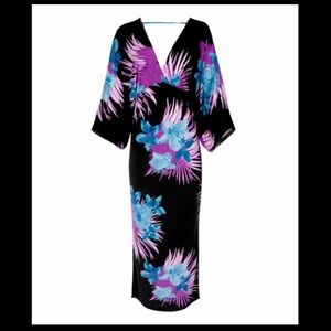 Venus black and purple floral V-neck maxi dress